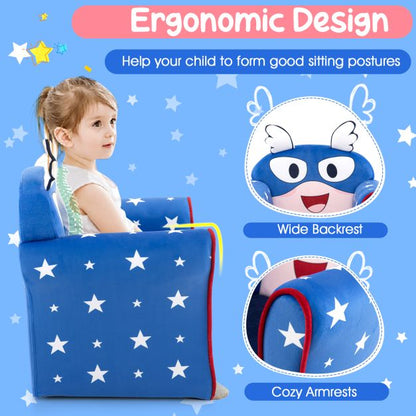 Kids Armchair with Soft Cushion and Cute Pattern-Blue