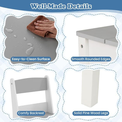 Kids Art Table and 2 Chairs Set with Paper Roll and Storage Shelves-Grey