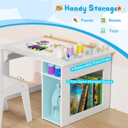 Kids Art Table and Chair Set with Paper Roll and Storage Shelves-White