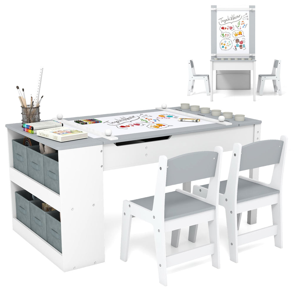 2-in-1 Kids Art Table Set with Chairs-Grey