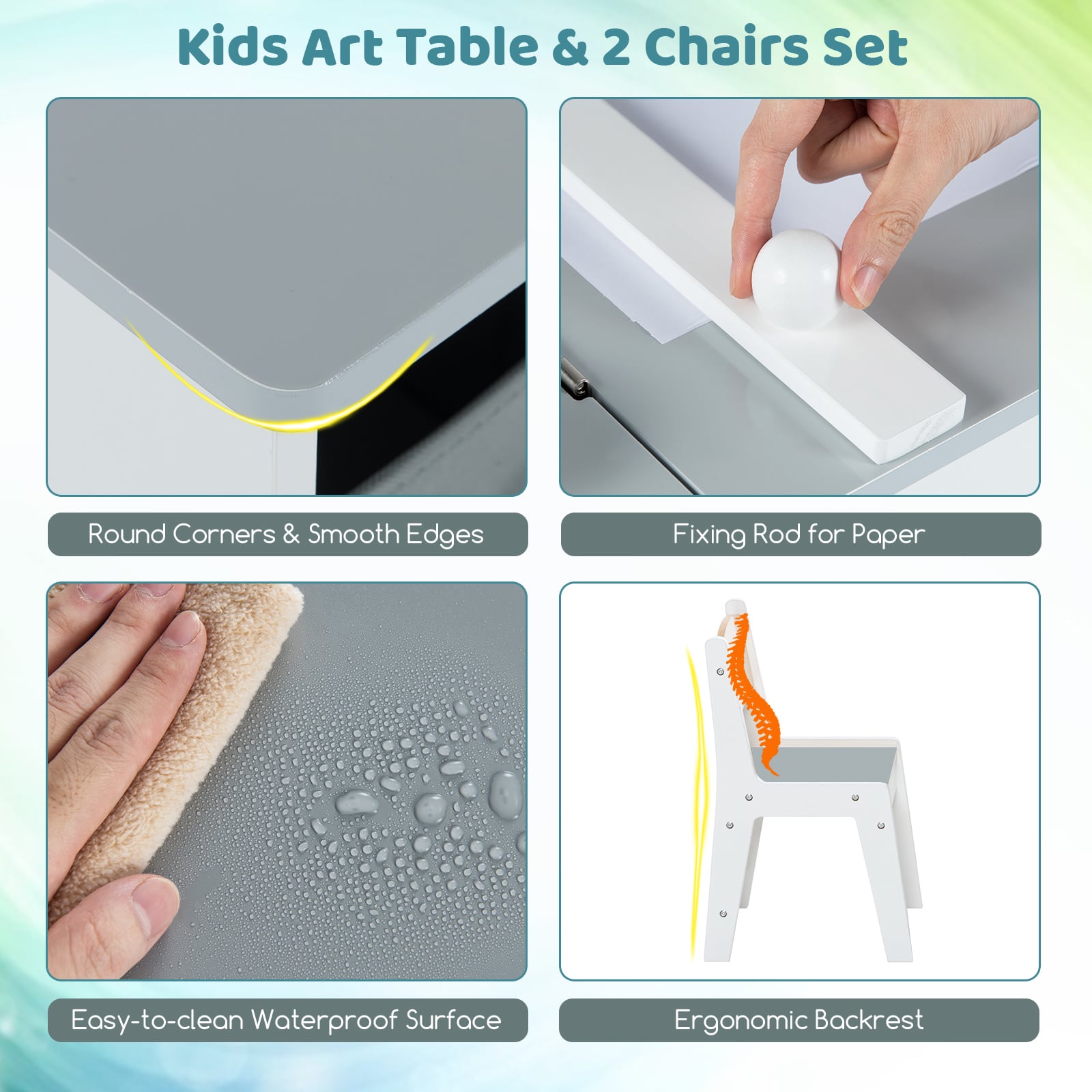 2-in-1 Kids Art Table Set with Chairs-Grey