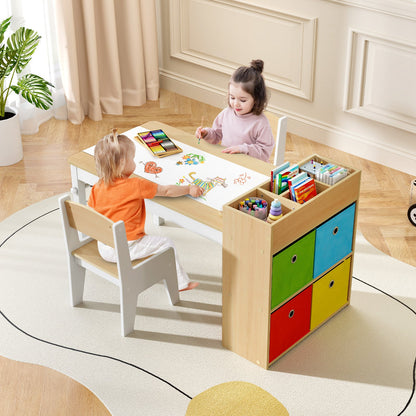 Kids Art Table and Chairs Set with Paper Roll and Storage Shelves-Colourful