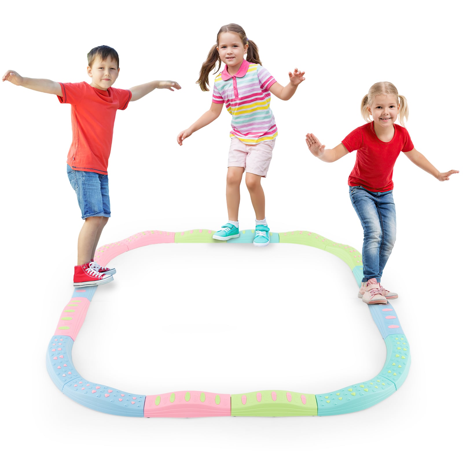 Kids Balance Beams 20 Pieces Stepping Stones with Bottom Mats-Macaron Green