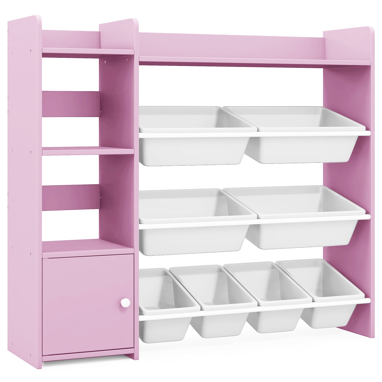Kids Bookshelf Toy Storage Organizer with Storage Boxes and Open Shelves-Pink