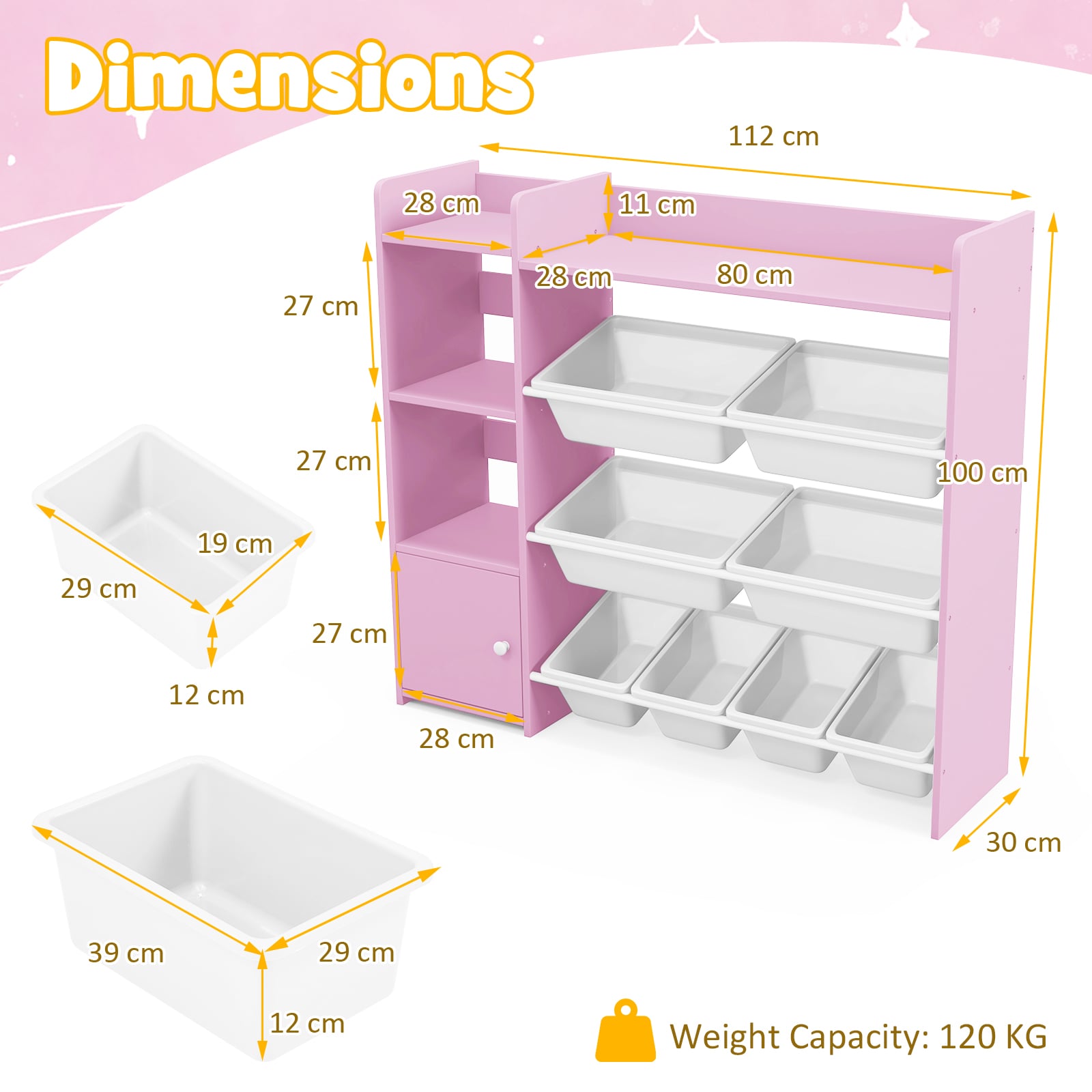Kids Bookshelf Toy Storage Organizer with Storage Boxes and Open Shelves-Pink