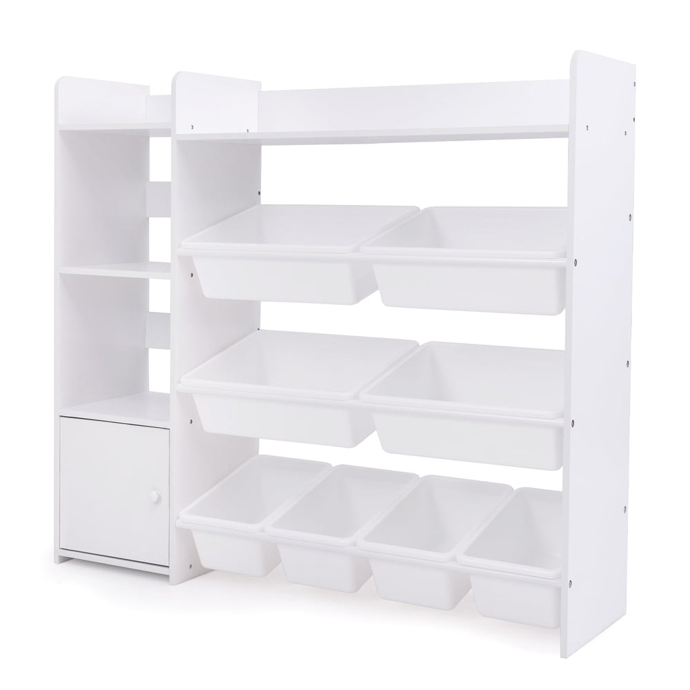 Kids Bookshelf Toy Storage Organizer with Storage Boxes and Open Shelves-White