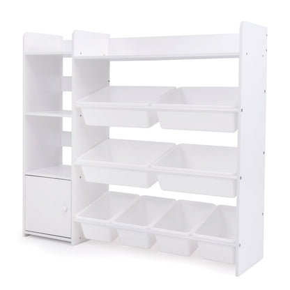 Kids Bookshelf Toy Storage Organizer with Storage Boxes and Open Shelves-White