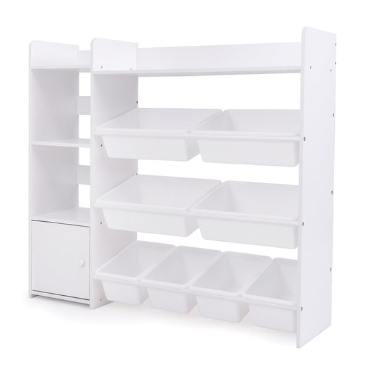 Kids Bookshelf Toy Storage Organizer with Storage Boxes and Open Shelves-White