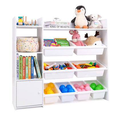 Kids Bookshelf Toy Storage Organizer with Storage Boxes and Open Shelves-White
