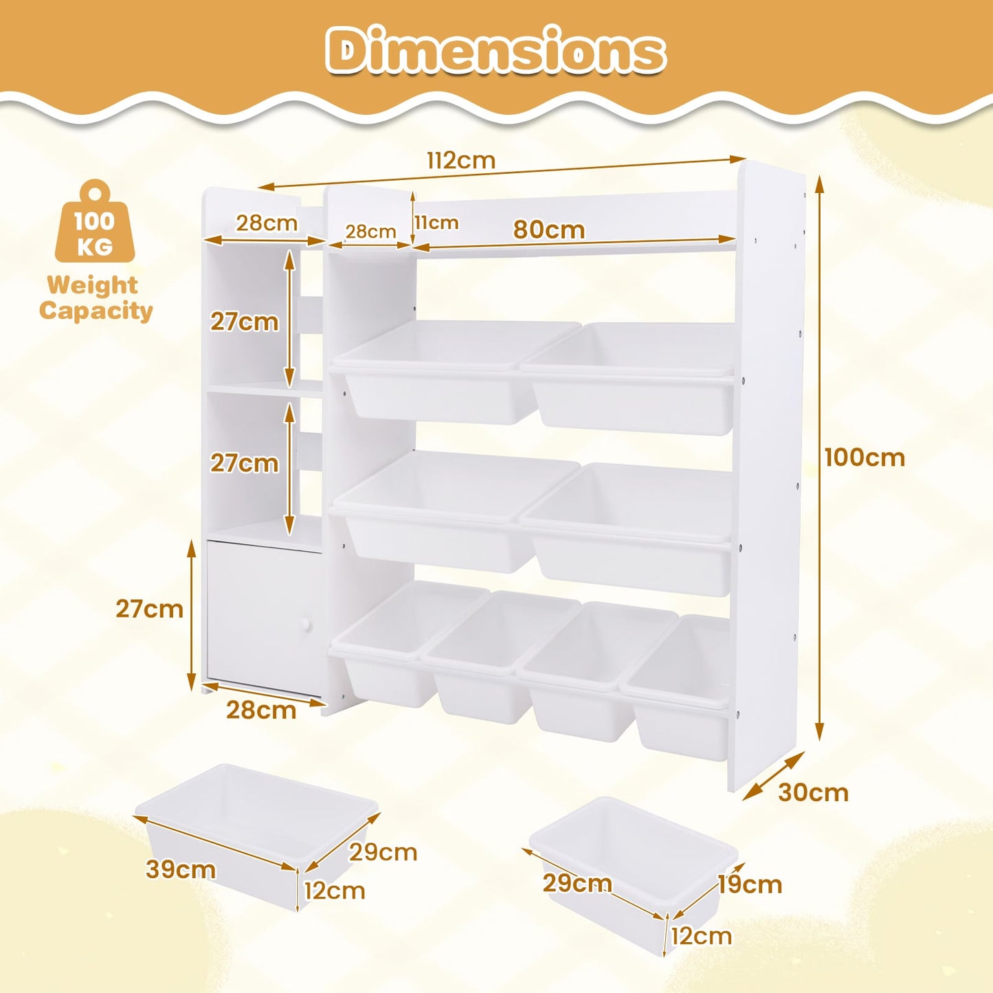 Kids Bookshelf Toy Storage Organizer with Storage Boxes and Open Shelves-White
