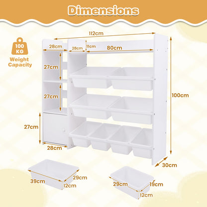 Kids Bookshelf Toy Storage Organizer with Storage Boxes and Open Shelves-White