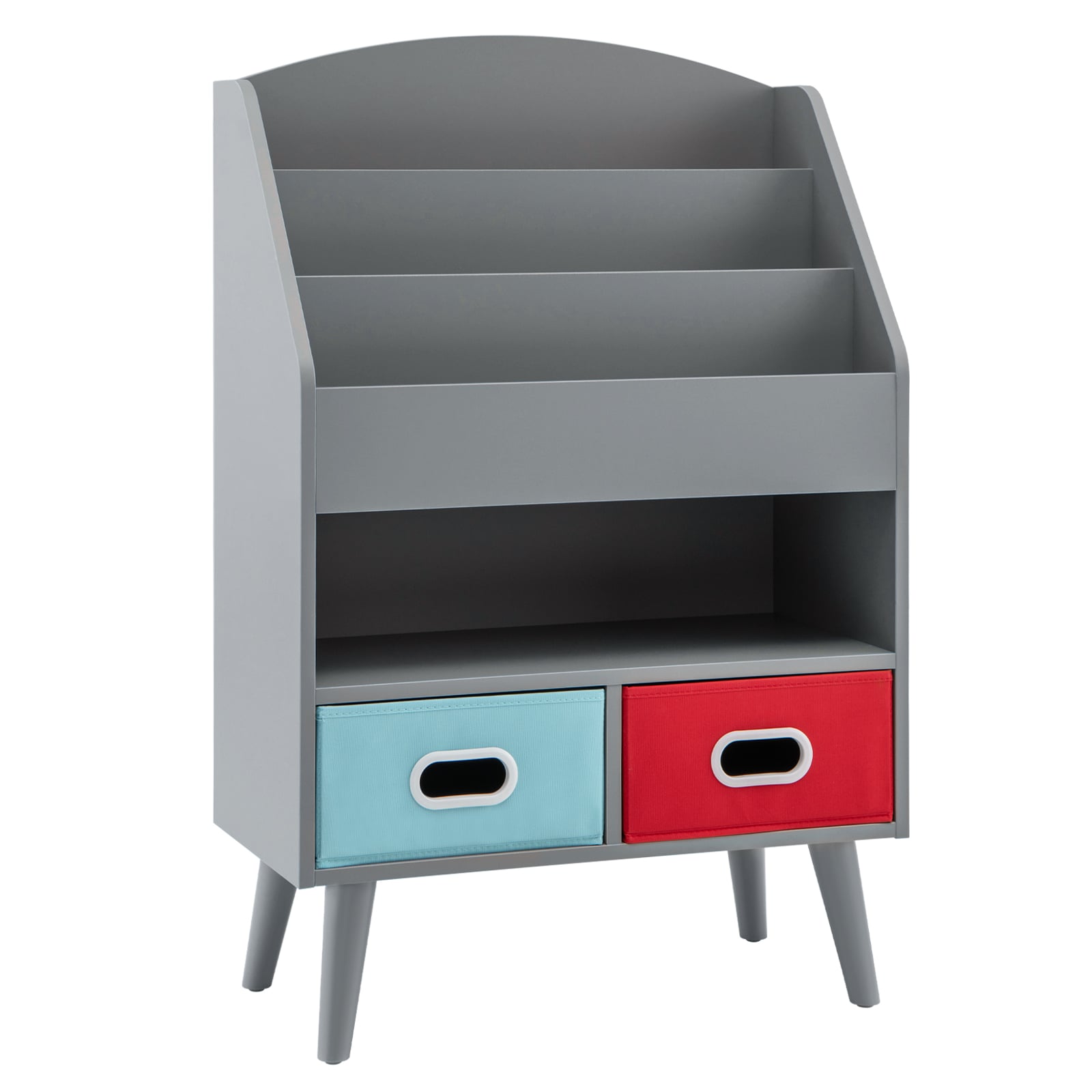 Kids Bookshelf Wooden Book Display Rack with 3-Tier Bookshelves-Grey