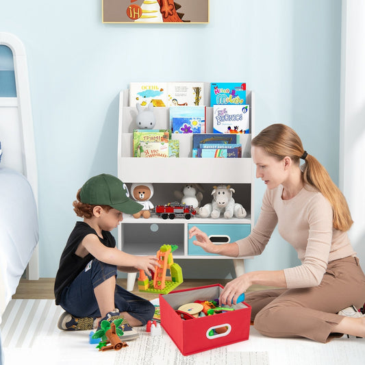 Kids Bookshelf Wooden Book Display Rack with 3-Tier Bookshelves-White