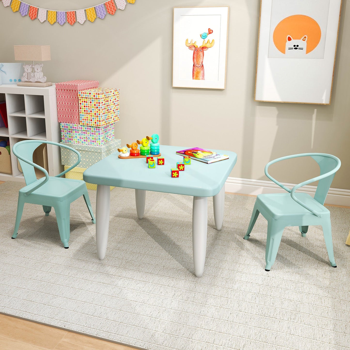 Steel Kids Chair Set of 2 with Backrest-Blue