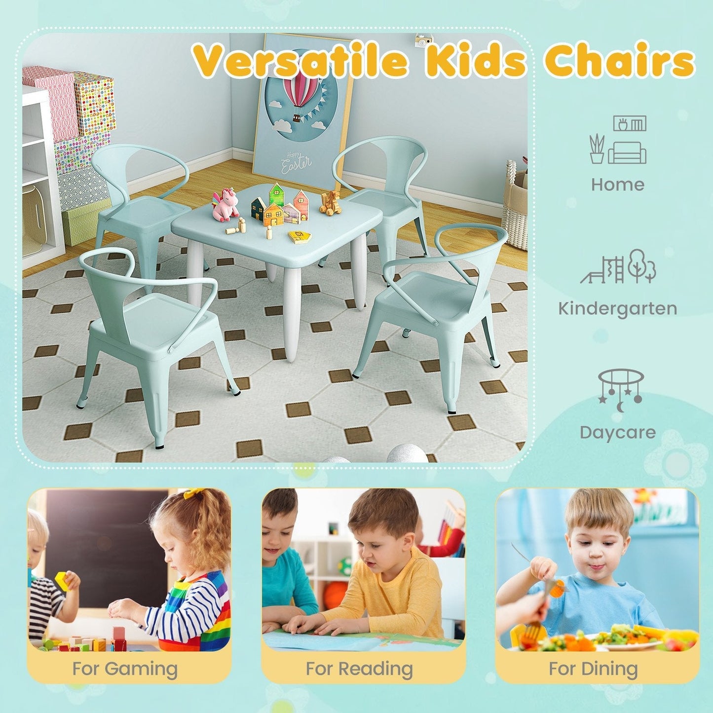 Steel Kids Chair Set of 2 with Backrest-Blue