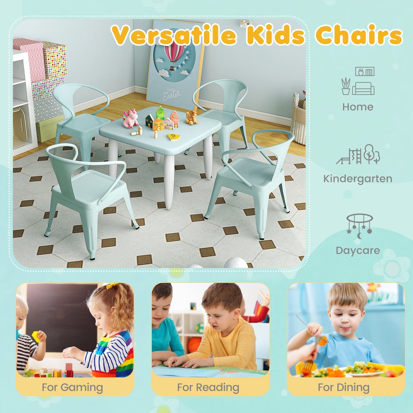 Steel Kids Chair Set of 2 with Backrest-Blue