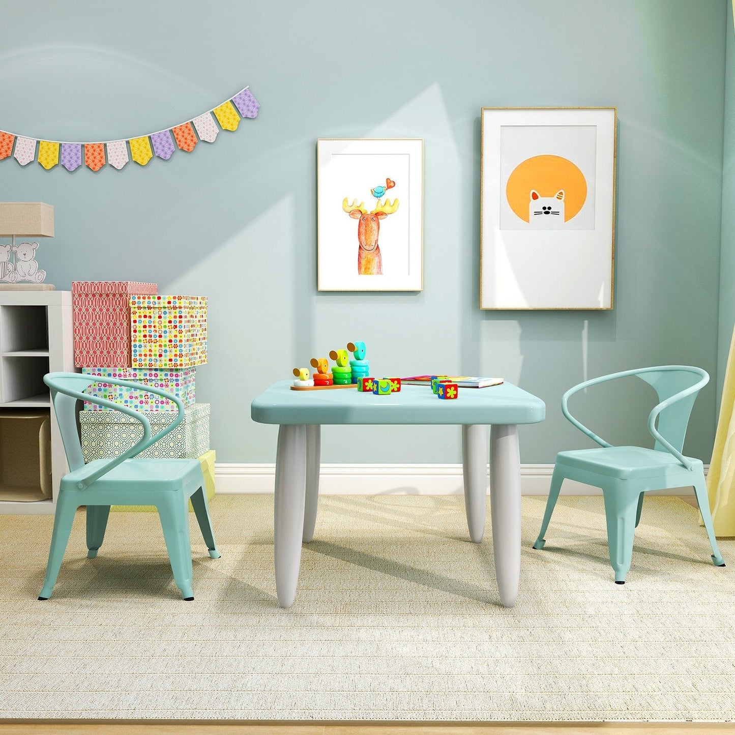 Steel Kids Chair Set of 2 with Backrest-Blue