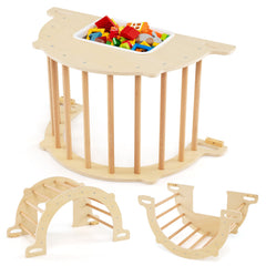 Kids Climbing Arch Sensory Table with Removable Collapsible Storage Bin and Rocker Board-M
