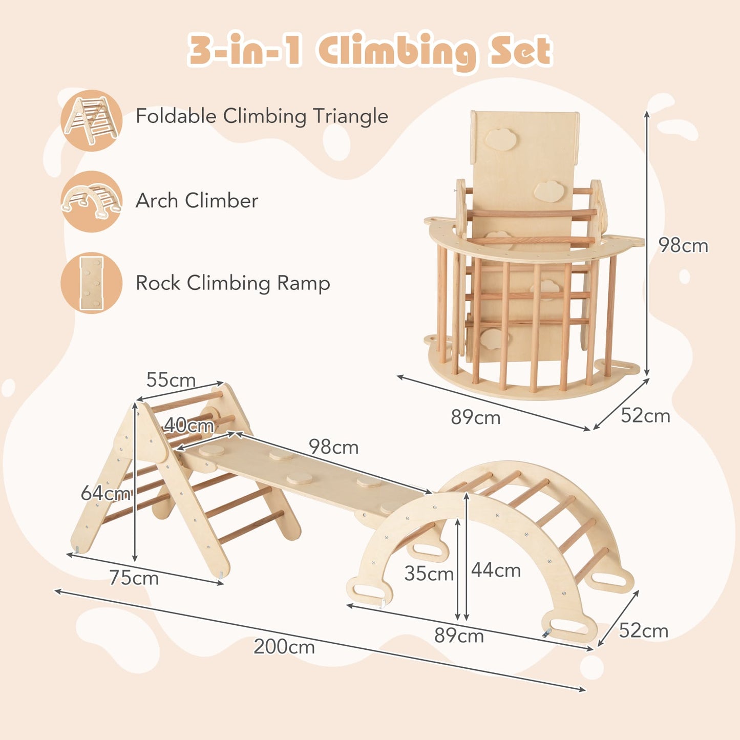 7-in-1 Toddler Climbing Frame with 6-Piece Baby Soft Play for Indoor Activities