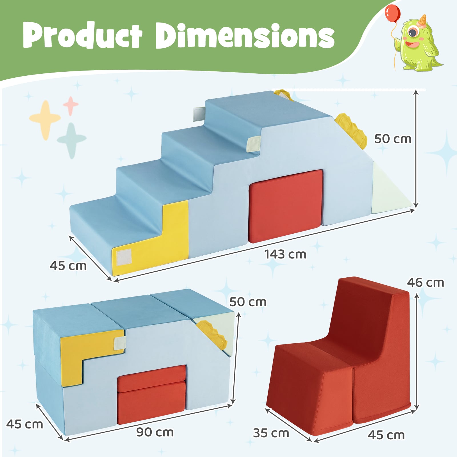 Kids Climbing Toys Toddler Climber with Slide and Stairs Soft Foam Blocks-Colourful