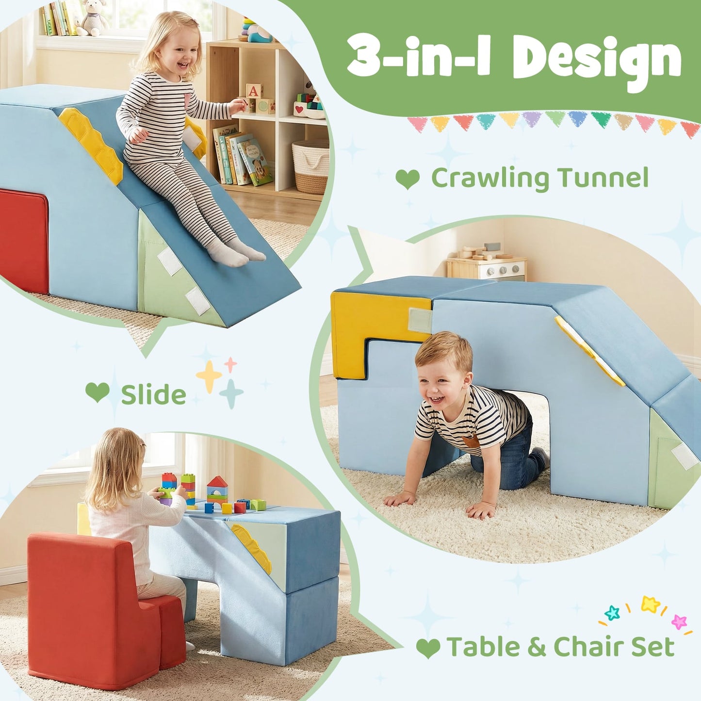 Kids Climbing Toys Toddler Climber with Slide and Stairs Soft Foam Blocks-Colourful
