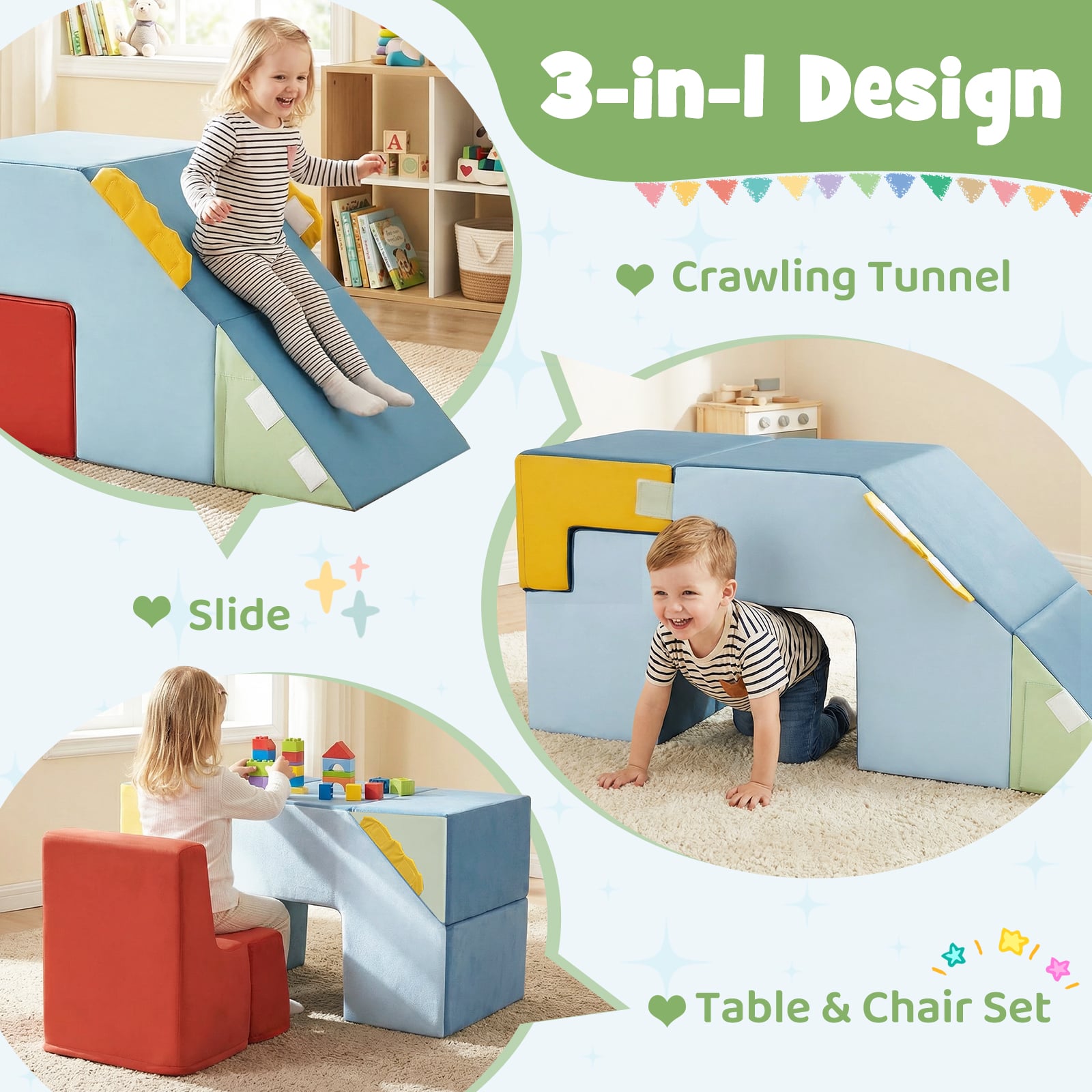 Kids Climbing Toys Toddler Climber with Slide and Stairs Soft Foam Blocks-Colourful