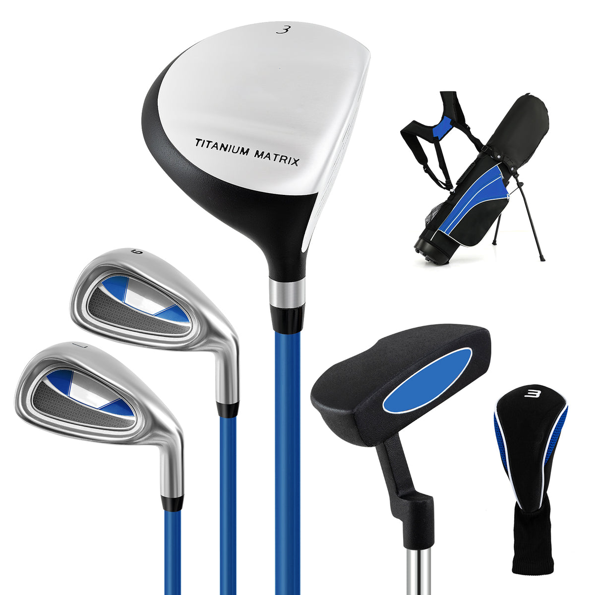 Kids Complete Golf Clubs Set for Boys and Girls Aged 8-10/11-13 Years-Blue