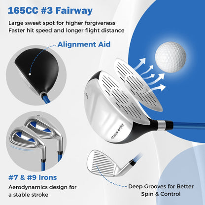 Kids Complete Golf Clubs Set for Boys and Girls Aged 8-10/11-13 Years-Blue