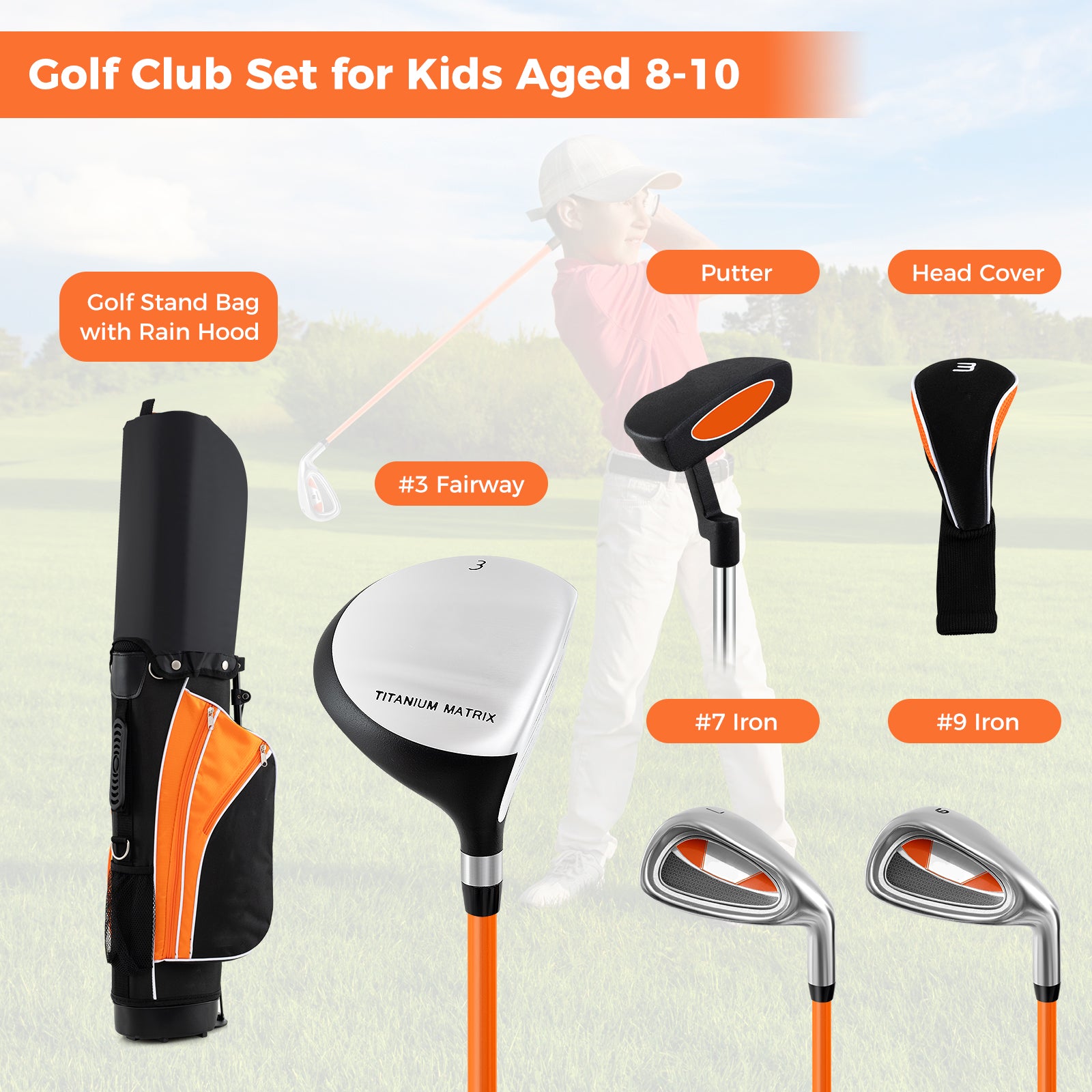 Kids Complete Golf Clubs Set for Boys and Girls Aged 8-10/11-13 Years-Yellow
