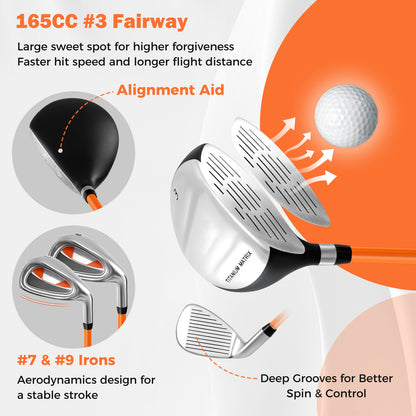 Kids Complete Golf Clubs Set for Boys and Girls Aged 8-10/11-13 Years-Yellow
