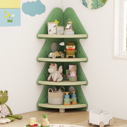4-Tier Kids Corner Bookshelf for Kids Room and Nursery Playroom-Green