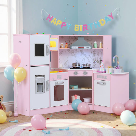 Kids Corner Kitchen Playset with Separated Washing Basin-Pink