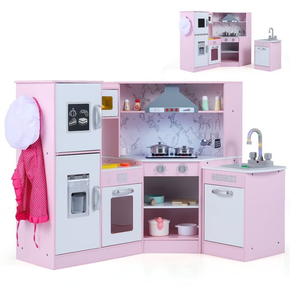 Kids Corner Kitchen Playset with Separated Washing Basin-Pink