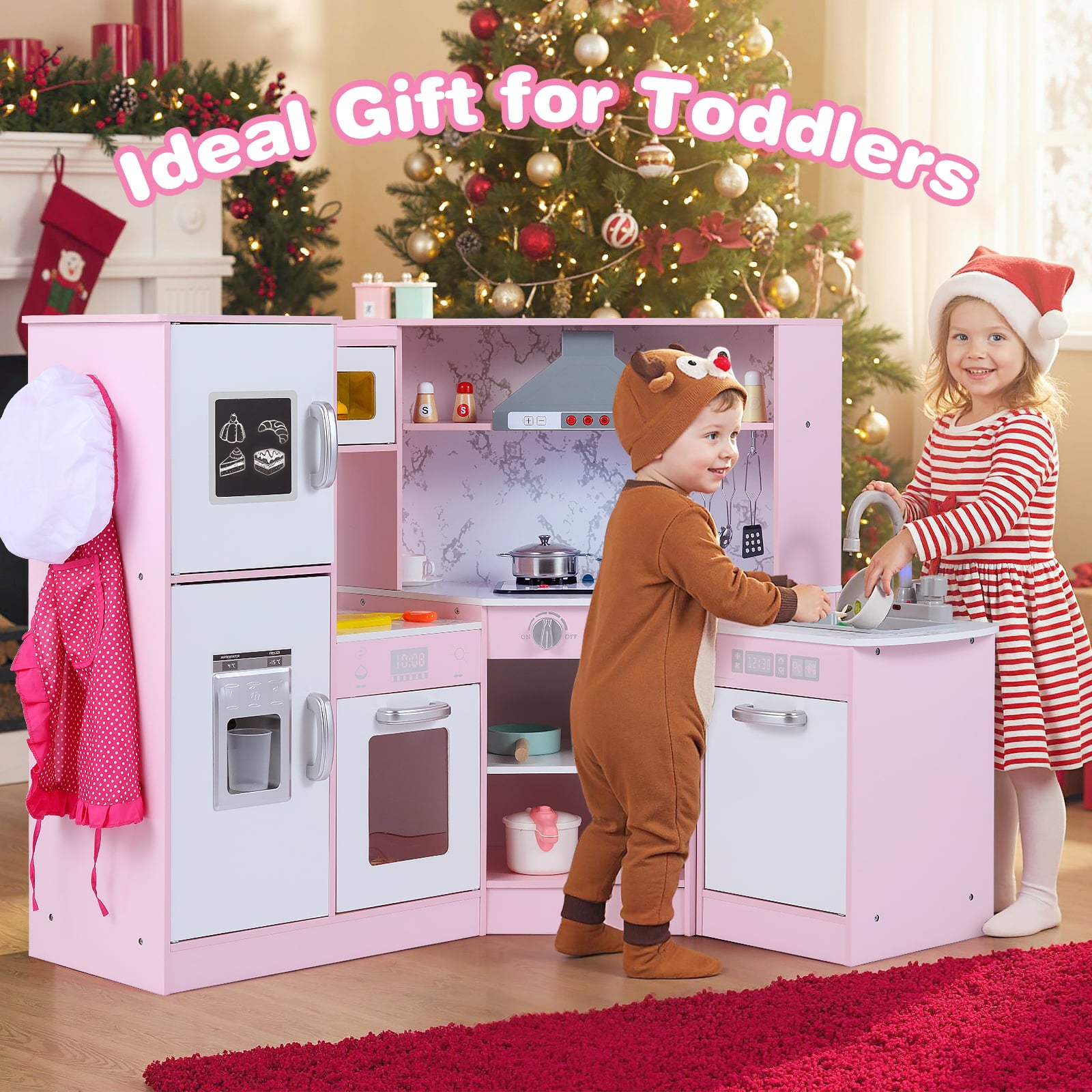 Kids Corner Kitchen Playset with Separated Washing Basin-Pink