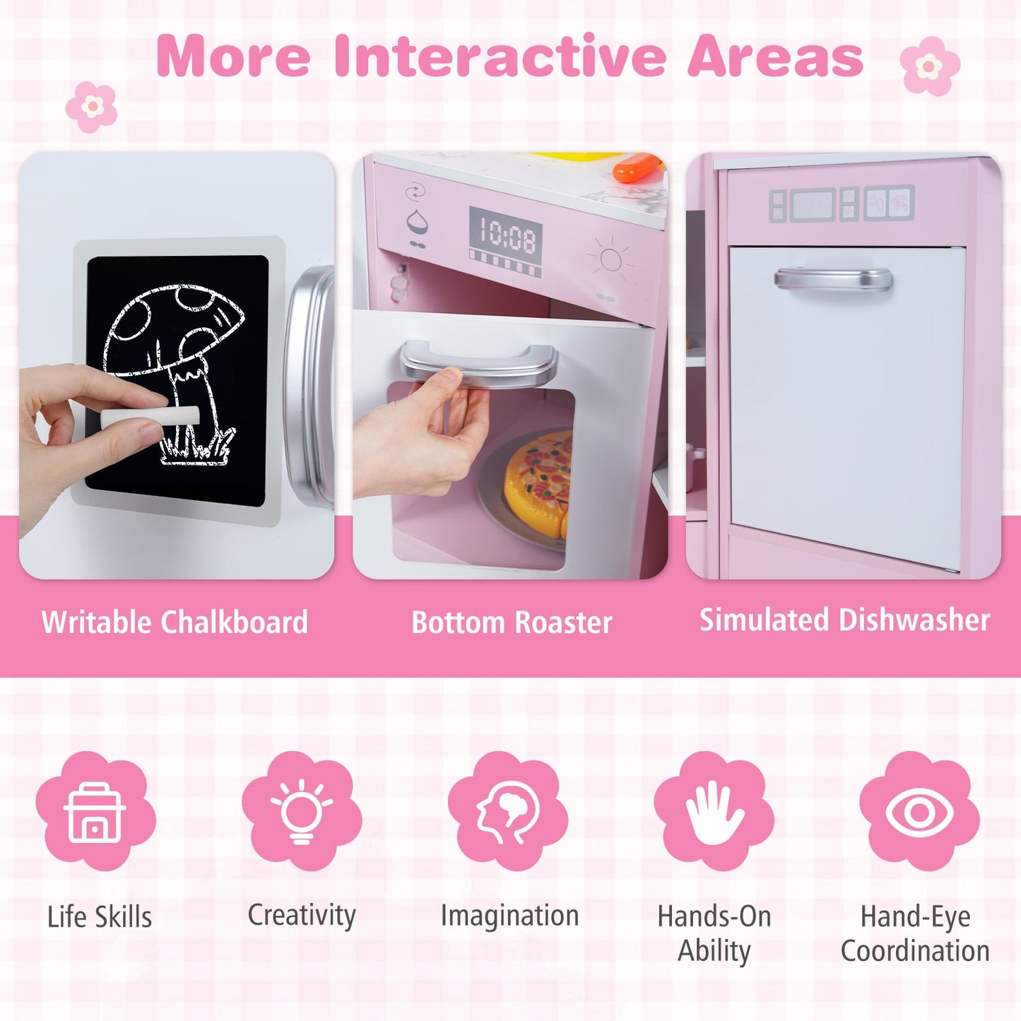 Kids Corner Kitchen Playset with Separated Washing Basin-Pink