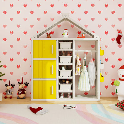Kids Costume Storage Closet with Storage Bin-Yellow