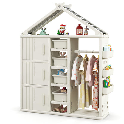 Kids Costume Storage Closet with Storage Bin-White