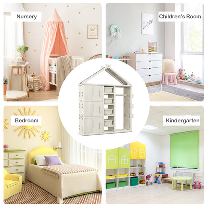 Kids Costume Storage Closet with Storage Bin-White