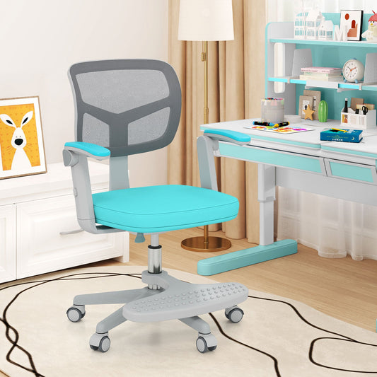 Kids Desk Chair Children Study Chair with Adjustable Height Armrest and Footrest-Green