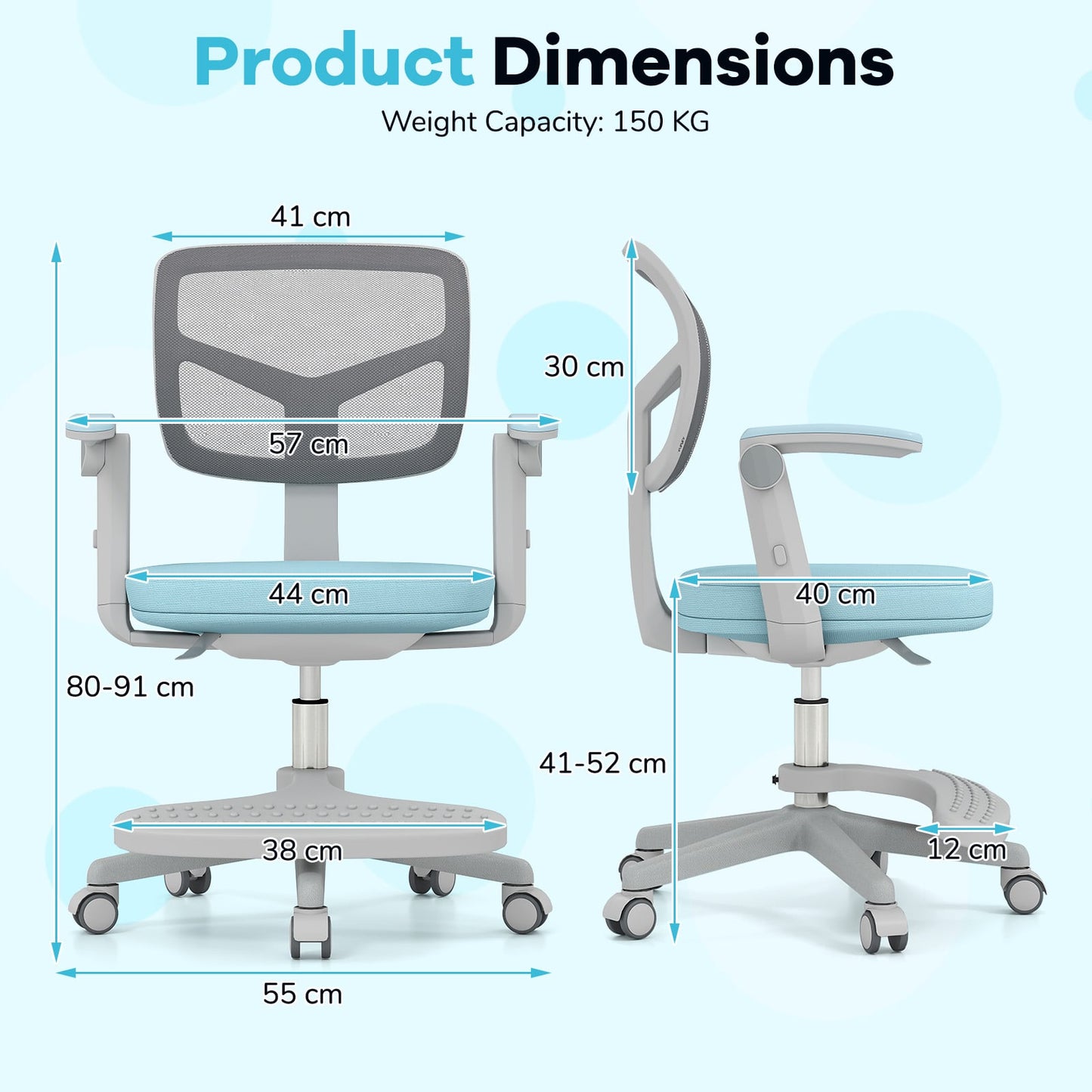 Kids Desk Chair Children Study Chair with Adjustable Height Armrest and Footrest-Green