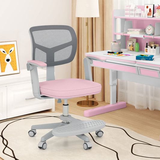 Kids Desk Chair Children Study Chair with Adjustable Height Armrest and Footrest-Pink