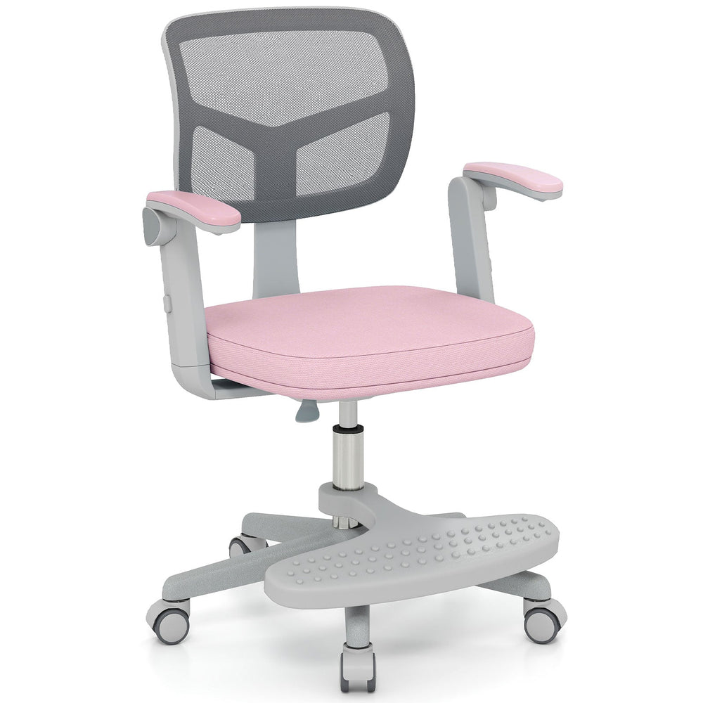 Kids Desk Chair Children Study Chair with Adjustable Height Armrest and Footrest-Pink