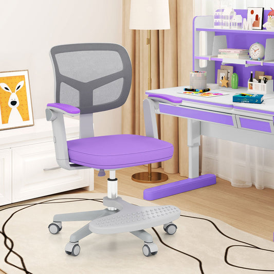 Kids Desk Chair Children Study Chair with Adjustable Height Armrest and Footrest-Purple