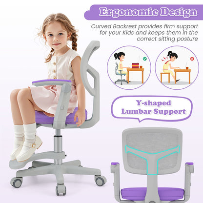 Kids Desk Chair Children Study Chair with Adjustable Height Armrest and Footrest-Purple