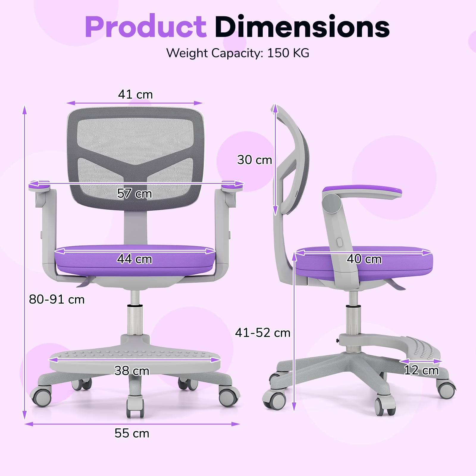 Kids Desk Chair Children Study Chair with Adjustable Height Armrest and Footrest-Purple