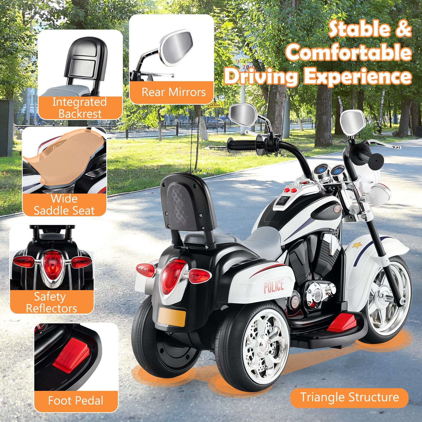Kids Electric Motorcycle Motorbike 6V Battery Horn Headlight-Black