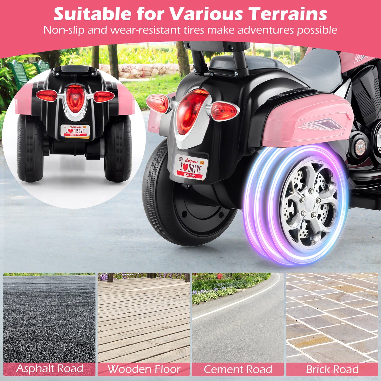 Kids Electric Motorcycle Motorbike 6V Battery Horn Headlight-Pink
