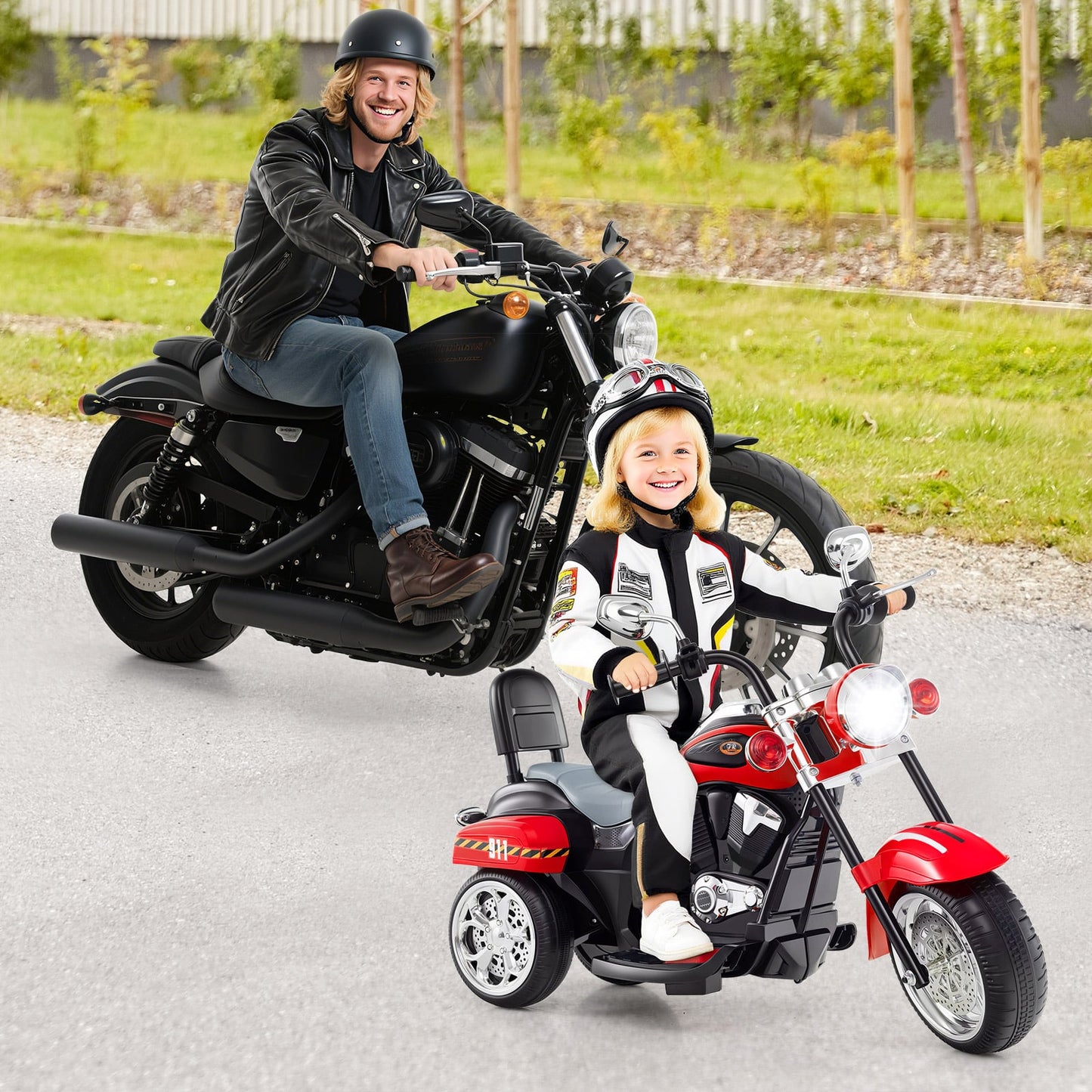 Kids Electric Motorcycle Motorbike 6V Battery Horn Headlight-Red & Black