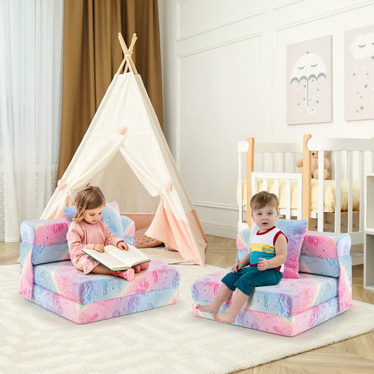Kids Glow in the Dark Folding Sofa Bed Floor Mattress with Throw Pillow and Cover-Multicolor
