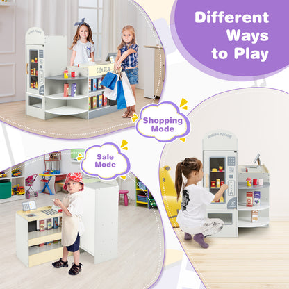 Kids Grocery Store Playset with Cash Register and Writable Chalkboard-Grey